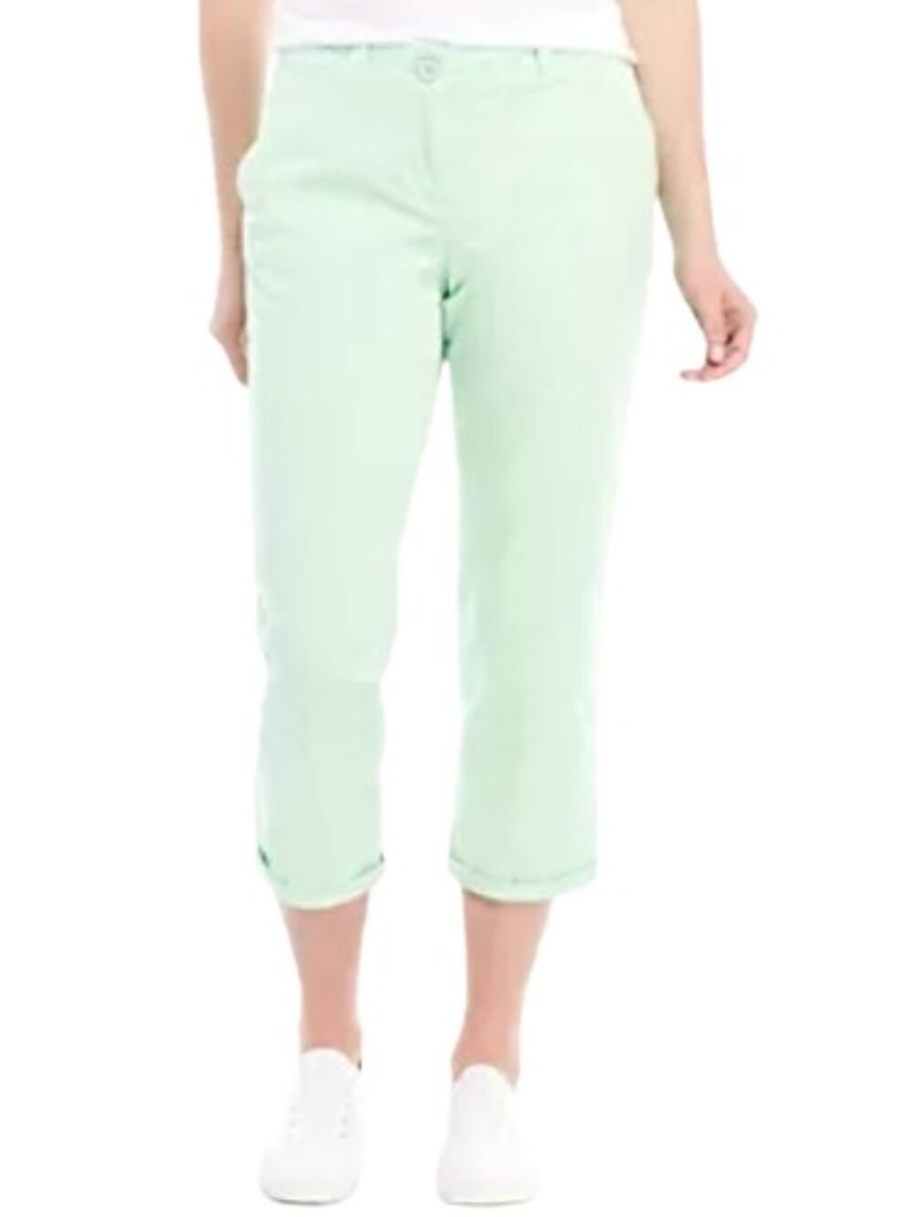 Crown & Ivy Mint Green Capri Pants Charlotte Relaxed Chinos Cotton Blend